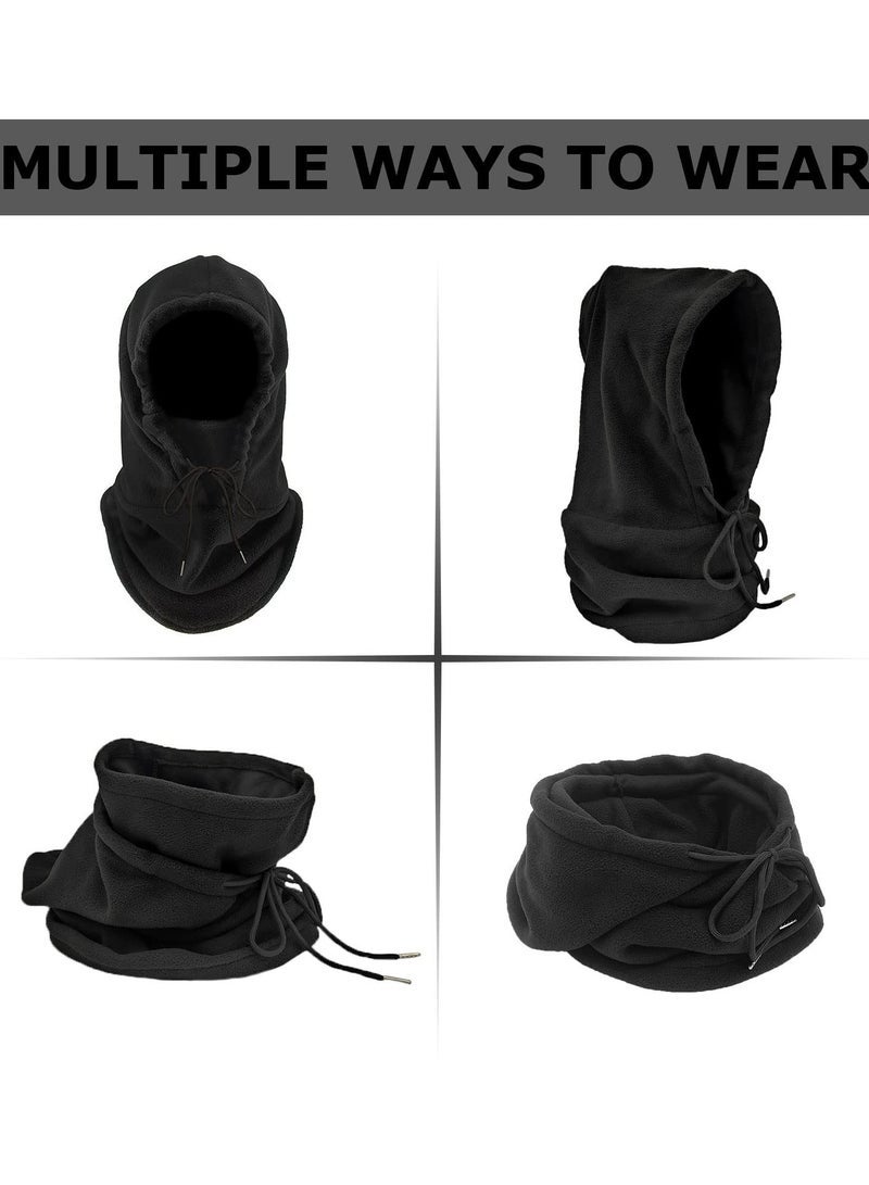 Windproof Skimask, 2 Pcs Balaclava, Mask Hood Hat, Black Thermal Fleece Face Masks, Hat Snood, Neck Warmer, Ski Face Scarf Snood Thermal for Men Women, One Size, for Moto Ski Cycling - Image 4